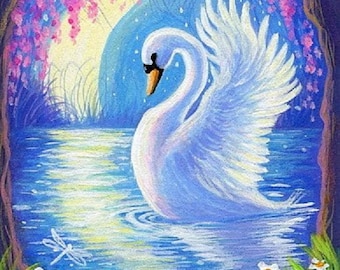 A white swan among trees counted cross stitch pattern PDF
