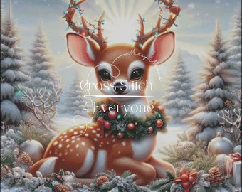 Adorable reindeer all decked out for winter counted cross stitch pattern digital pdf