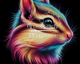 A colorful chipmunk in neon colors wildlife counted cross stitch pattern digital pdf