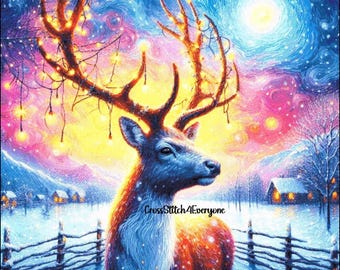 Reindeer with Christmas Lights Cross Stitch Pattern (Digital PDF)