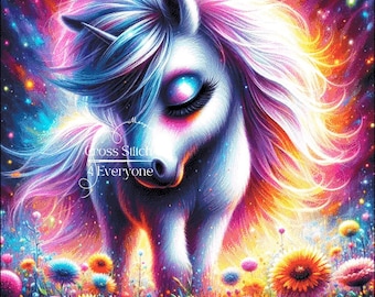 Adorable miniature unicorn very colorful counted cross stitch pattern digital pdf