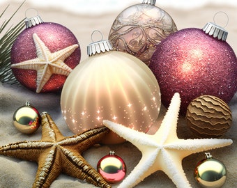 Christmas ornaments with starfish beach ocean counted cross stitch pattern digital pdf