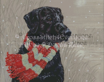 Black labrador retriever in scarf counted cross stitch pattern pdf