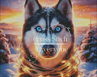 Siberian Husky Christmas Lights Cross Stitch Pattern (Digital PDF)