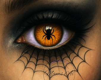 A woman's eye with spider and web Cross Stitch Pattern:  (Digital PDF)