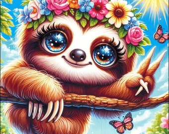A groovy little sloth counted cross stitch pattern digital pdf