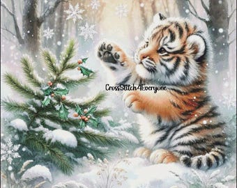 Winter Animals Cross Stitch Patterns: Tiger, Bear, Wolf, Lion Cub (Digital PDF)