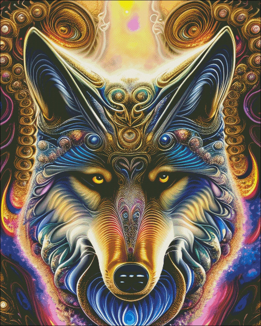 Gray Wolf Bright Colors Counted Cross Stitch Pattern Digital Pdf - Etsy