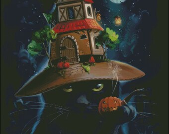 Black Cat Halloween Counted Cross Stitch Pattern - Etsy