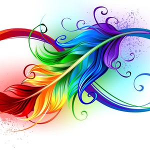 Rainbow colored infinity symbol feather counted cross stitch pattern digital pdf