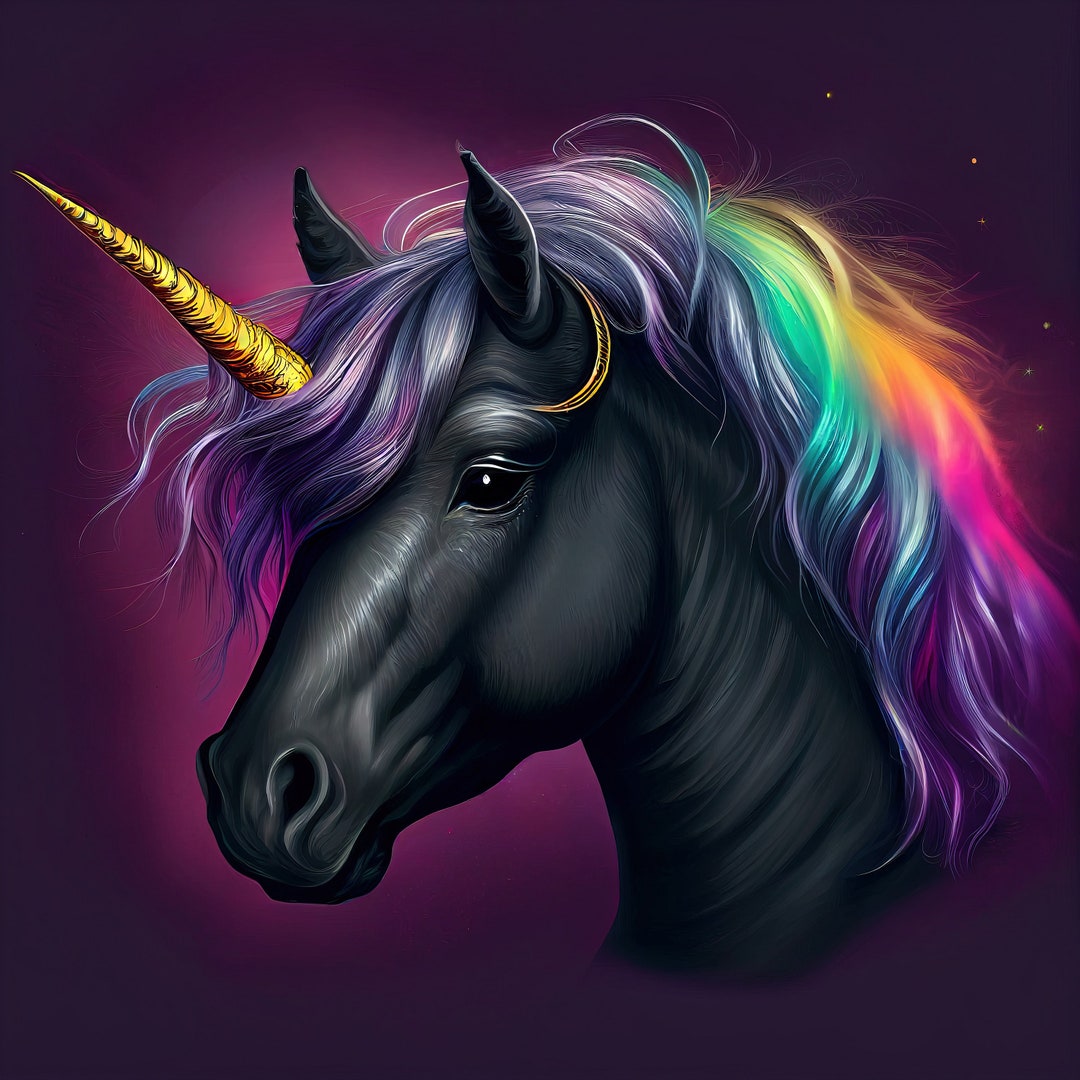 Rainbow Mane on a Black Unicorn Fantasy Counted Cross Stitch Pattern  Digital Pdf - Etsy, image size:1080x1080