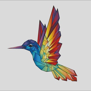 Hummingbird abstract colorful counted cross stitch pattern PDF