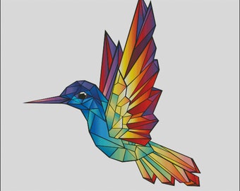 Hummingbird abstract colorful counted cross stitch pattern PDF