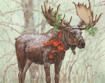 Moose with ribbons christmas holiday counted cross stitch pattern pdf