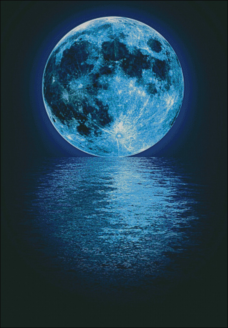 Full blue super moon counted cross stitch pattern image 1