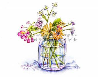 Watercolor wildflowers in a jar counted cross stitch pattern digital pdf