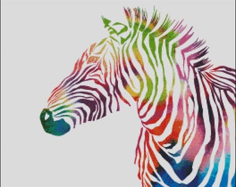 Zebra wild neon colors counted cross stitch pattern PDF