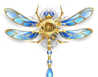 Steampunk style clock gears dragonfly counted cross stitch pattern digital pdf