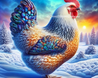 Winter Chicken Cross Stitch Pattern: Colorful Hen (Digital PDF)