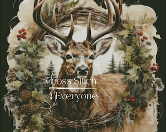 Whitetail Buck Deer Cross Stitch Pattern: Winter Scene (Digital PDF)