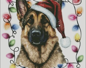 German shepherd dog with christmas lights counted cross stitch pattern digital pdf