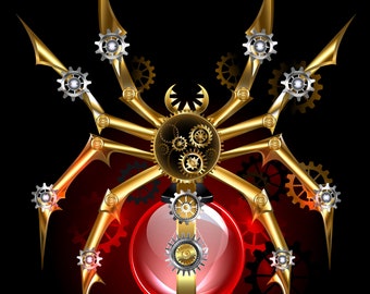 Steampunk style Spider with gears counted cross stitch pattern digital pdf