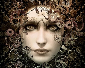 Time clock watch gears cogs steampunk woman counted cross stitch pattern digital pdf