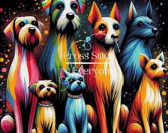 A colorful group of dogs super bright fun counted cross stitch pattern digital pdf