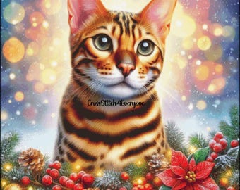 Bengal Cat Christmas Lights Counted Cross Stitch Pattern (Digital PDF)