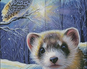 Ferret owl winter wildlife counted cross stitch pattern