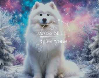 Samoyed Dog Christmas Cross Stitch Pattern: Sunset Holiday (Digital PDF)