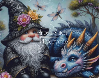 Gnome and Dragon Cross Stitch Pattern (Digital PDF)