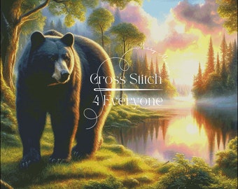 Black Bear Landscape Counted Cross Stitch Pattern (Digital PDF)