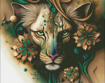 Lion female lioness wildlife counted cross stitch pattern digital pdf