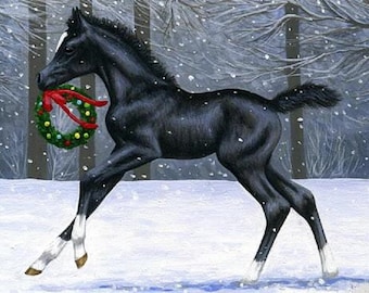 Arabian foal with christmas wreath horse colt counted cross stitch pattern PDF