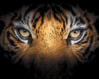 Tiger eyes on black counted cross stitch pattern PDF