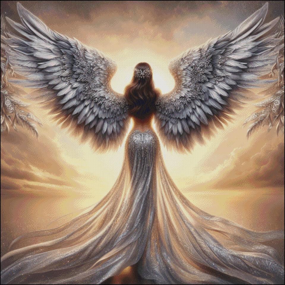 A beautiful angel with silver wings counted cross stitch pattern digital pdf