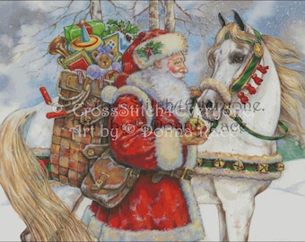 Santa with arabian horse christmas counted cross stitch pattern pdf