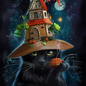 Black cat Halloween counted cross stitch pattern