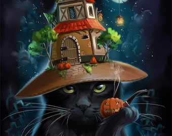 Black cat Halloween counted cross stitch pattern