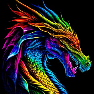 A Dragon in neon colors fantasy counted cross stitch pattern digital pdf