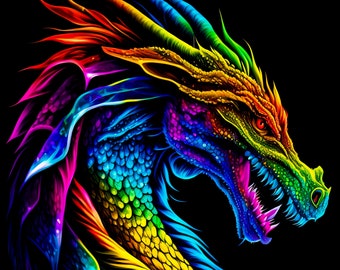 A Dragon in neon colors fantasy counted cross stitch pattern digital pdf