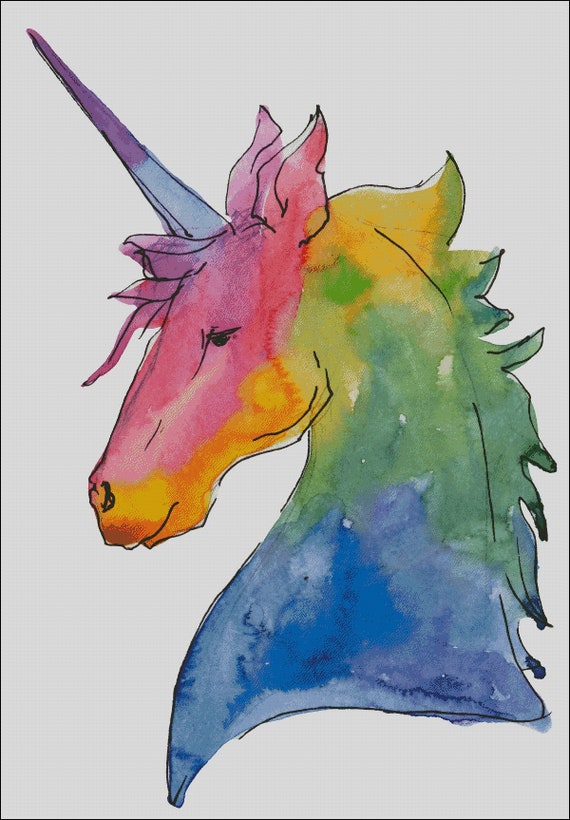 Fantasia di unicorno arcobaleno acquerello contato schema punto