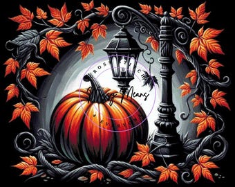 Pumpkin autumn color leaves holiday Cross Stitch Pattern:  (Digital PDF)