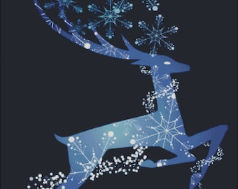 Reindeer winter snowflakes blue counted cross stitch pattern PDF