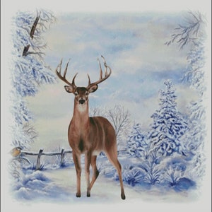 Whitetail buck deer winter landscape snow counted cross stitch pattern PDF