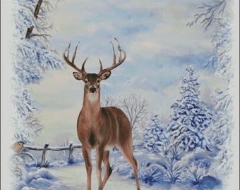Whitetail buck deer winter landscape snow counted cross stitch pattern PDF