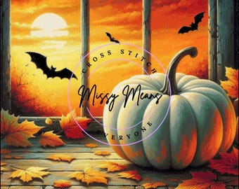 A white Halloween pumpkin holiday Cross Stitch Pattern: Fragile Wings (Digital PDF)