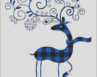 Buffalo Plaid reindeer christmas counted cross stitch pattern pdf