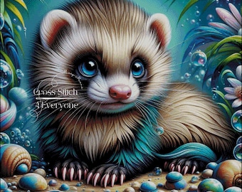 An adorable little ferret bright and vivid counted cross stitch pattern digital pdf